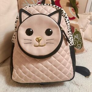 Cat Face Quilted Backpack - Pink and Black